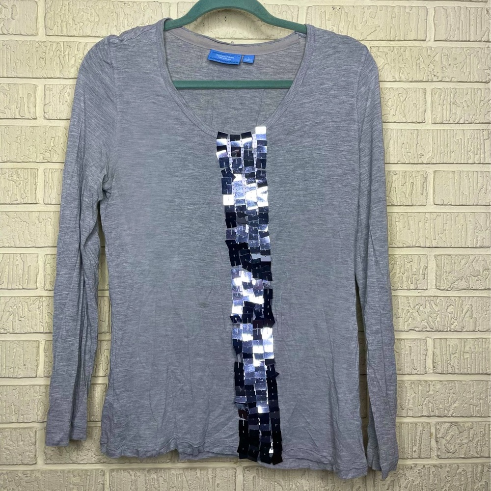 Vera Wang Gray/Shiny Casual Shirt Size Large